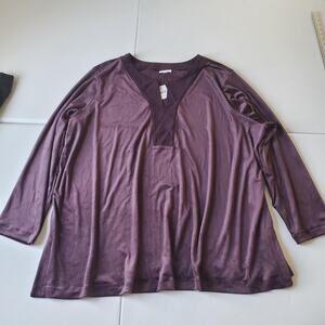 J Jill Pure Jill Tunic Top Womens 4X Purple Pinot V Neck Stretch Knit Shirt